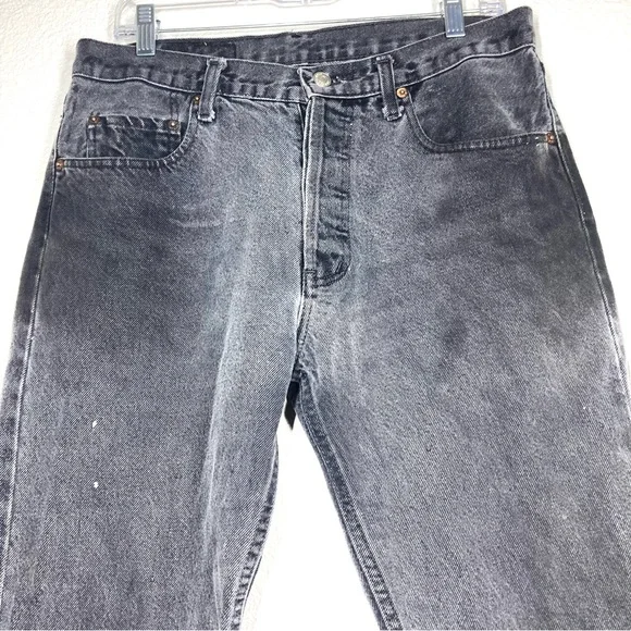 Levi's 501 Washed Baggy Black Distressed Cutt Of Hem 32 High Rise Button Fly - Picture 4 of 16